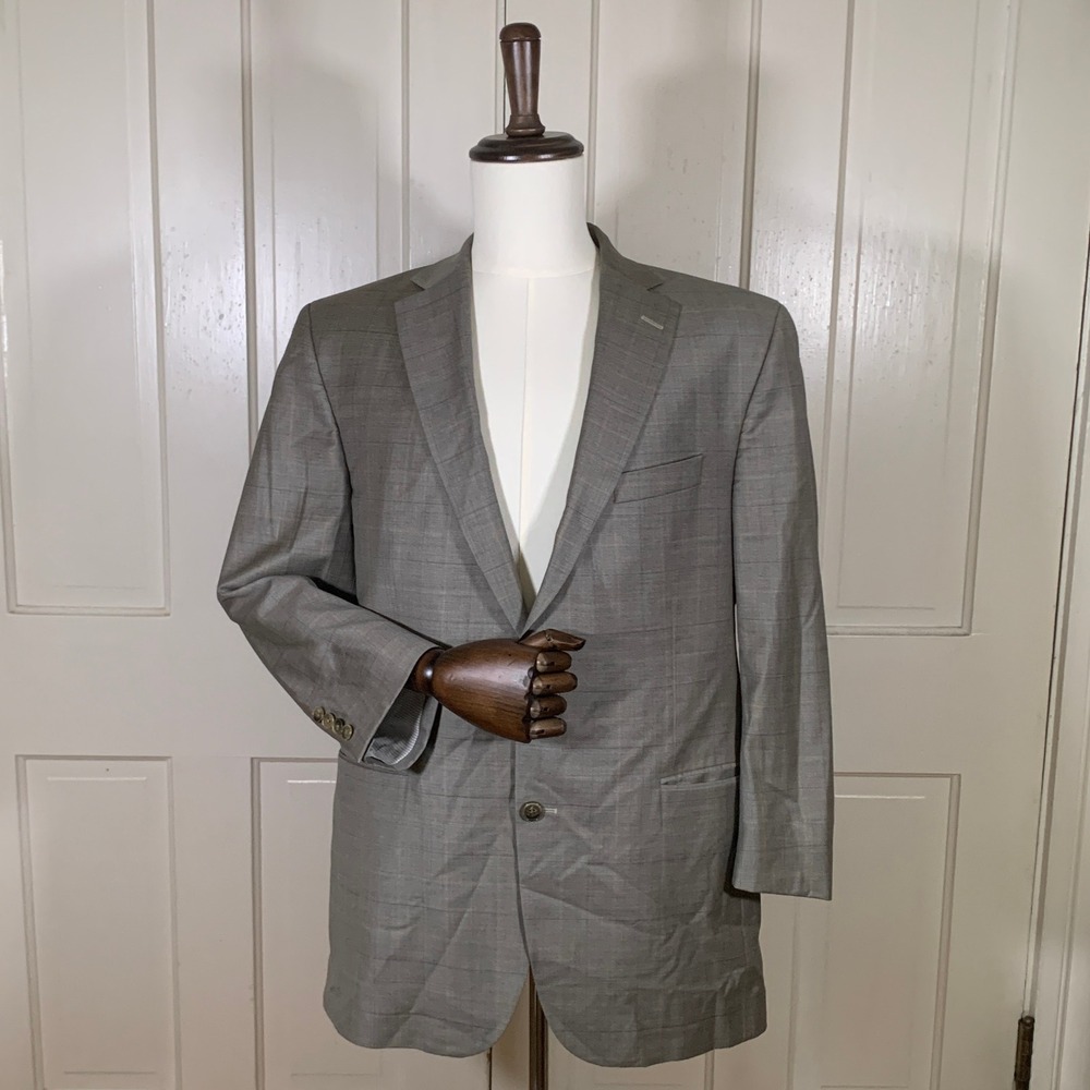 Jack Victor Mens 42R Blazer Gray Plaid Super 130s Wool Canada Union Made